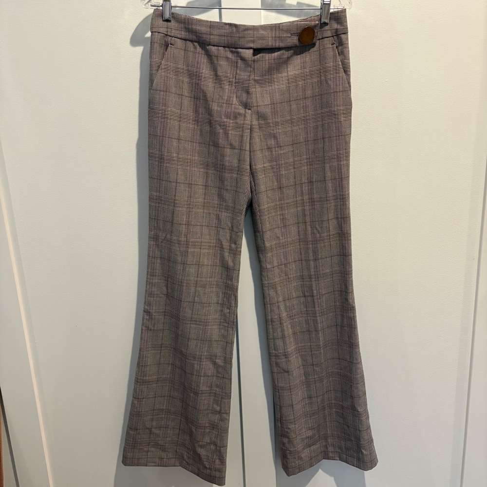 Tory Burch Glen Plaid Flare Trousers Women Sz 6 Wool Blend Wide Leg Dress Pants - Picture 4 of 16